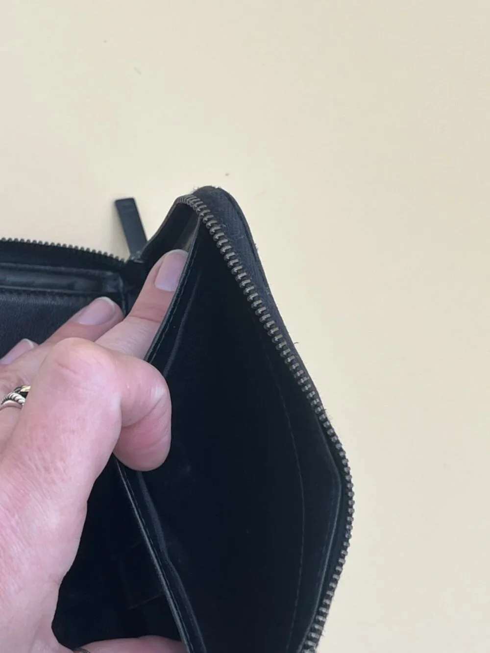 Chanel Black Checkered Canvas Zipper Wallet With CC Logo Design